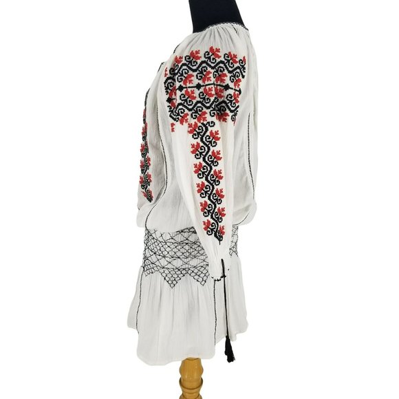 Ulla Johnson Samira White Black Red Embroidered Long Sleeve Mini Boho Dress - Picture 13 of 15